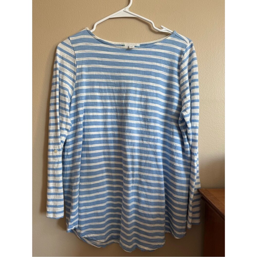 J.Jill Striped Long Sleeve Top Light Blue White Petite Medium Casual Tee